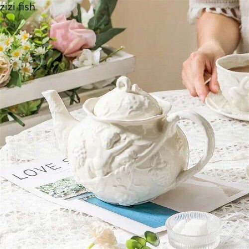 Vintage Relief Pattern Ceramic Mug Plate Set Afternoon Tea