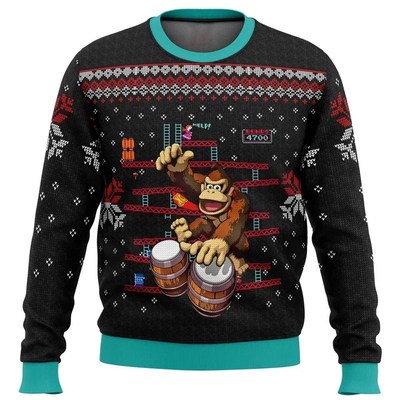 Donkey Kong Drums Ugly Christmas Sweater Gift Santa Claus Pu