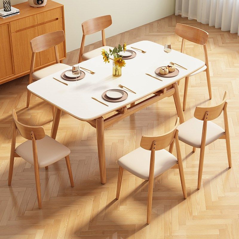 侘寂风实木可伸缩岩板餐桌樱桃木色长方形家用饭桌可变圆桌小户型,住宅家具,岩板餐桌,淘宝优惠券,粉丝福利购,淘宝优惠卷