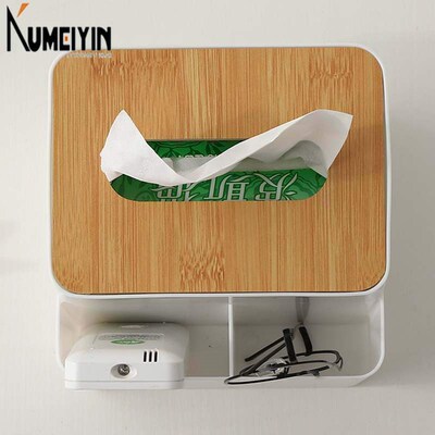 Multi-function bamboo and wood cover tissue box creative des