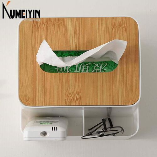 Multi-function bamboo and wood cover tissue box creative des