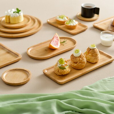 Rectangular Bamboo Tray Set Wooden Platter for Snacks Cake
