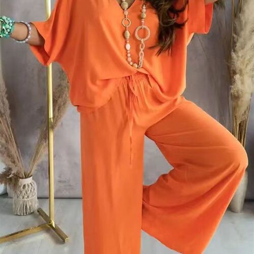 2023 Long Pant Sets Summer two piece set For Women V neck Ba