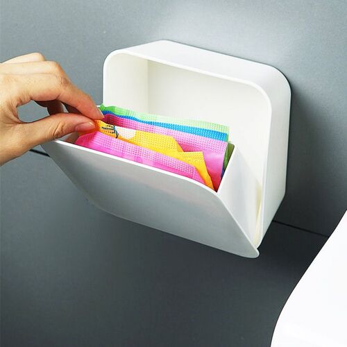 Bathroom Cotton Paper Storage Box Wall Mounted Punch-free Sw