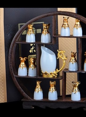 金镶玉只阿富汗白玉十二生肖酒杯摆饰高档工艺酒具摆件装摆设