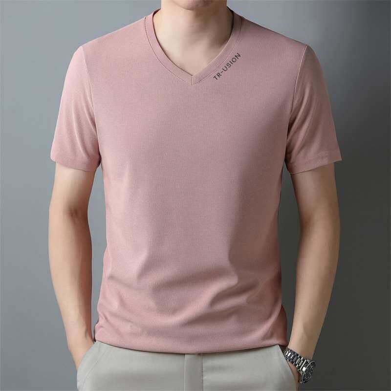 Waffles Sweater Summer New Mens ort-sleeved V-neck T-irt In - 实物图