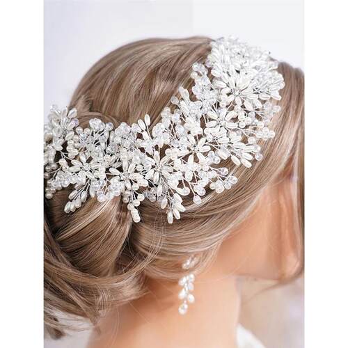 ndy Pearl Crystal Rhinestone Flower Bridal Headband Wedding