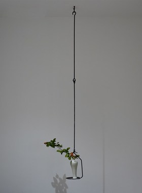 铁打出中式铁艺烛台托盘 花器悬挂钩铁器手工锻造花器茶空间装饰