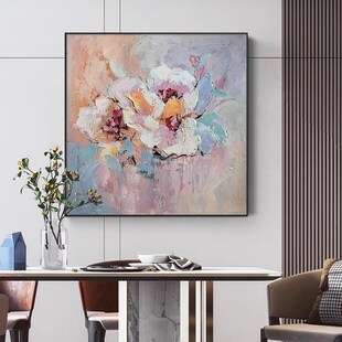 餐厅装饰画抽象花卉纯手绘油画肌理画玄关客厅挂画电表箱卧室壁画