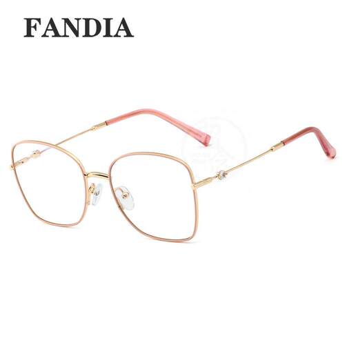 。95620 Fashionable square metal flat lens exquisite Rhinest