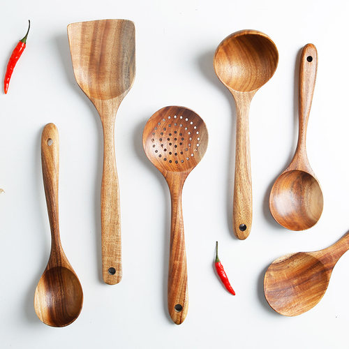 木勺子无漆实木大汤勺小汤勺家用柚木饭匙漏勺韩式木质勺子炒菜勺