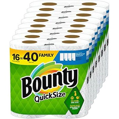 Bounty Quick-Size Paper Towels, White, 16 Family Rolls =