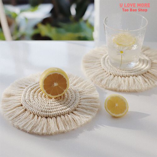 Home Creative Cotton Braid Coaster Handmade Macrame Cup Cush