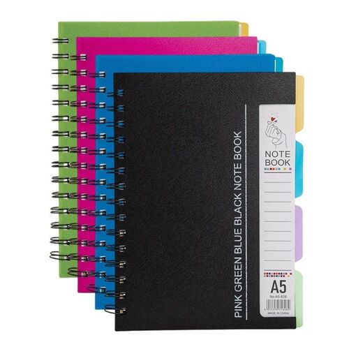 96-Sheet Spiral Notebook with 4 Divider Pages A4/A5 Sizes Li