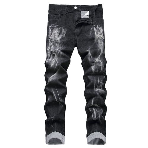 Mens 3D Printed Stretch Jeans Fashionable Patterns Casual Sl