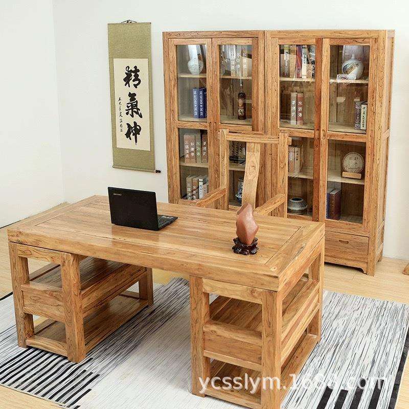 老榆木办工作组合桌椅书房写字台做旧书画桌实木学习电脑桌大板桌