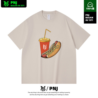 美式复古趣味热狗印花短袖T恤男女装夏季纯棉百搭情侣上衣潮T恤