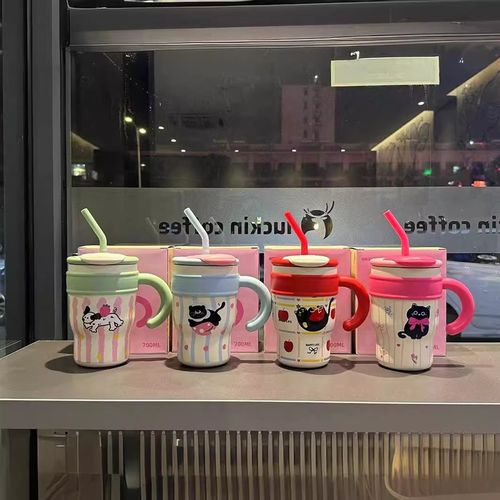 卡通巨无霸冰霸水杯吸管咖啡杯不锈钢保温杯可爱高颜值大容量