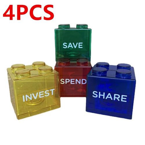 4PCS/Set Building Block Money Box Saving Box Transparent Pla