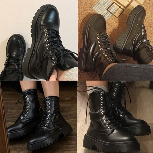White Black PU Leather Ankle Boots Women Autumn Winter Round