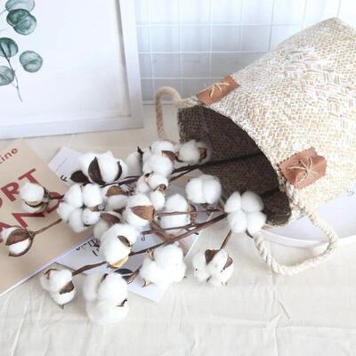 10 Heads of Natural Cotton 53cm Branch Artificial Flowers Ho