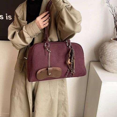 Big Size Women Bowling Bags Suede Pure Color Large Capacity