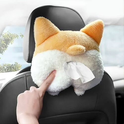 1Pc Cute Corgi Car Tissue Box Soft Cartoon Paper Napkin Case