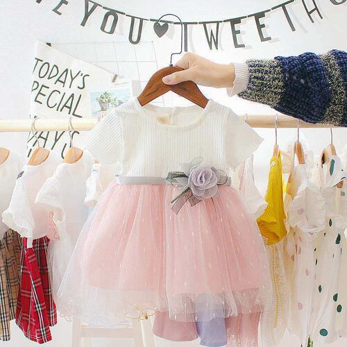 0-1-3 years old baby girl solid color princess dress baby su