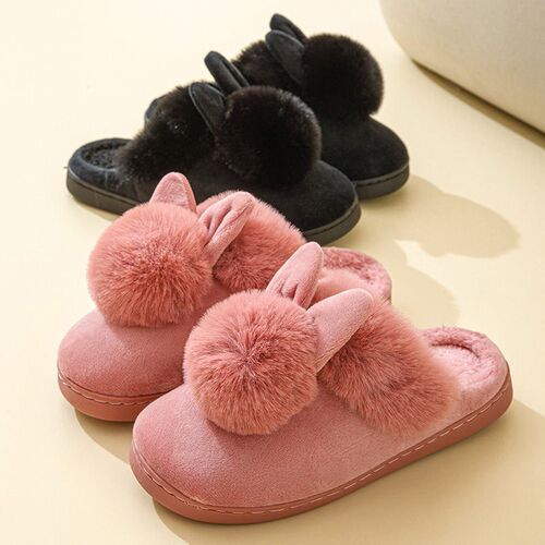 Single Ball Rabbit Warm Cotton Slippers For Men And Women Co
