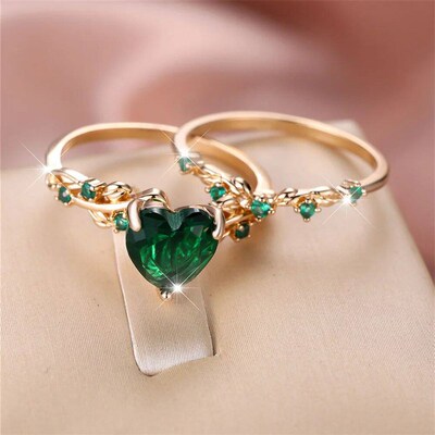 Royal Blue Green Black Red Stone Heart Ring Sets For Women R