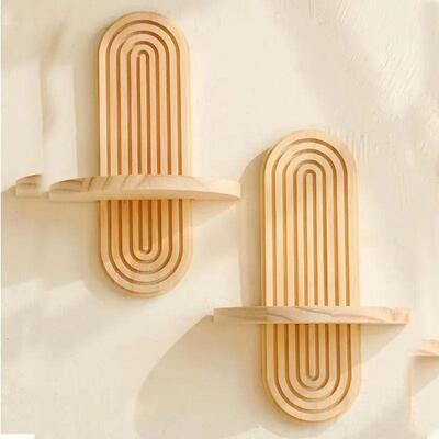 1Pc Wooden Wall Mounted Shelves, Boho Style Rack, Modern Hom