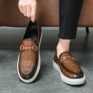 New Black Casual Loafers Men Vulcanize Shoes Brown Slip-On S