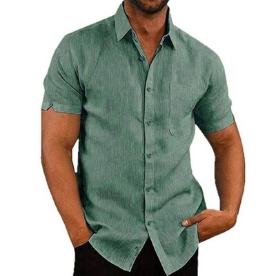 Summer Short Sleeved Mens Shirt Casual Cotton Linen Shirts