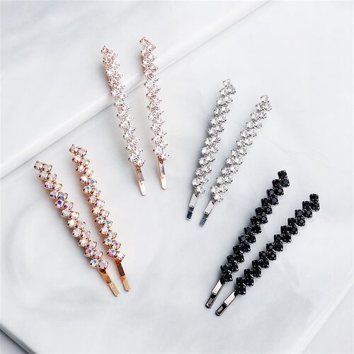 A Pair One Word Clip Ladies Glitter Rhinestones Hairpins Gir