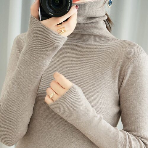 Drift-collar Wool Women Round Neck Slim Pullover Knit Sweate
