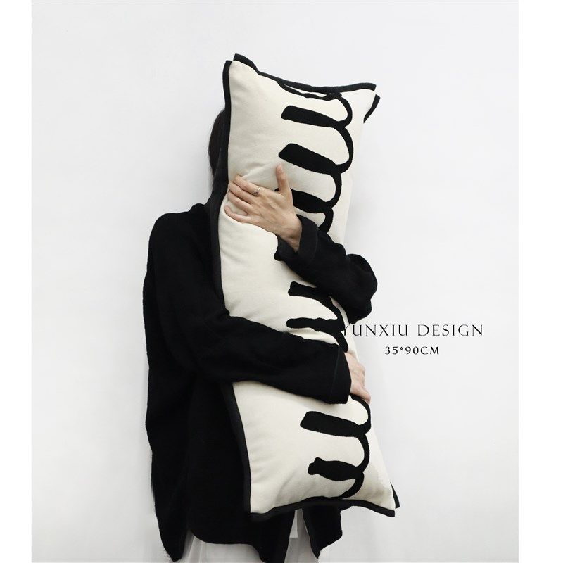 云岫家居 民宿 黑白棉麻几何长条腰枕*75cm睡枕诧寂风腰枕,居家布艺,腰靠垫,淘宝优惠券,粉丝福利购,淘宝优惠卷