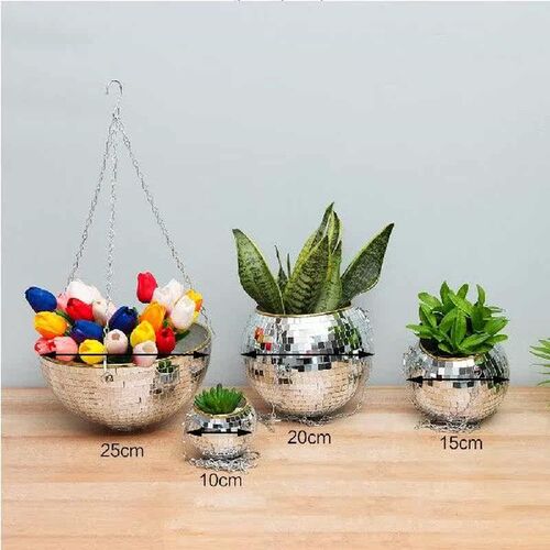Disco Ball Planter Round Hanging Flower Basket with Macrame