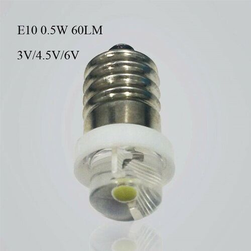 Replacement Bulb 3V 4.5V 6V 0.5W 6000K White LED E10 For Soc