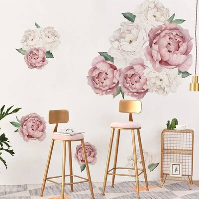 Pink White Watercolor Peony Flowers Wall ers for Kids Room L