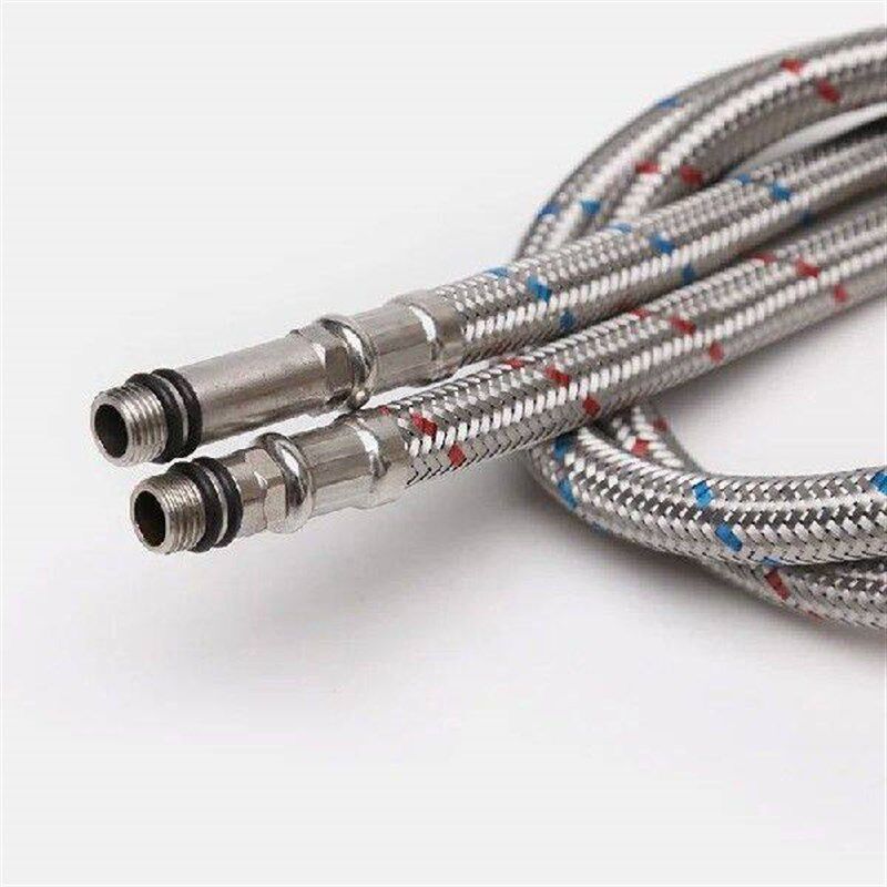 G1/2 60cm 1 Pair Stainless Steel Flexible Plumbing Pipe Red - 实物图