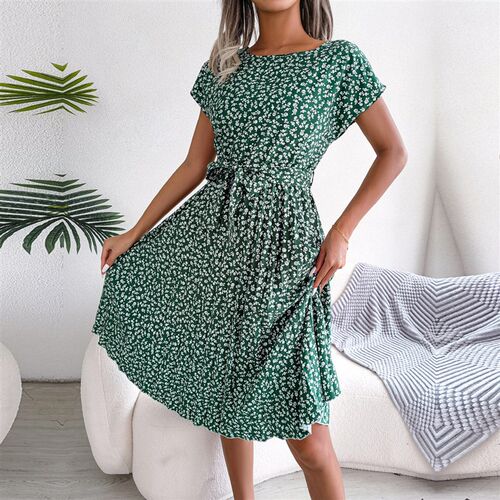 Ficusrong Fashion Floral Pleated A Line Long Dress Women Spr