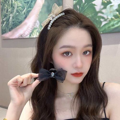 AB Double-sided Bow Mesh Grab Clip Super Fairy Bangs Clip Hi