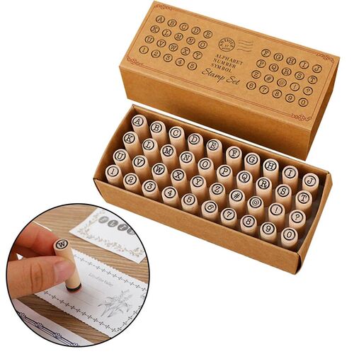 40Pcs Alphabet Stamps Wood Rubber Stamps Cylinder Seal Set L