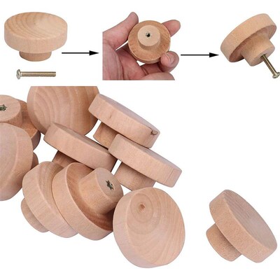 Round Wooden Cabinet Knobs Unfinished Wood cupboard Furnitur