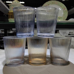 ROUP罗派竖纹玻璃杯钢化水杯防爆果汁咖啡杯彩色圆形商用耐高温