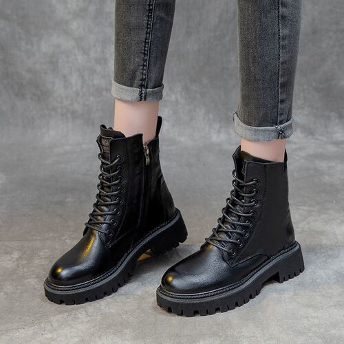 Womens Martin Boots 2025 FW ChunkyMedium Heel Short Boots Si