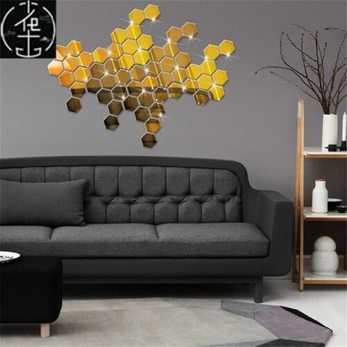 12Pcs 3D Mirror Wall Sticker Home Decor Hexagon Decorations