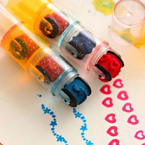 3/6Pcs Baby Colorful Ink Pad Stamp Seal Preschool Funny Toy