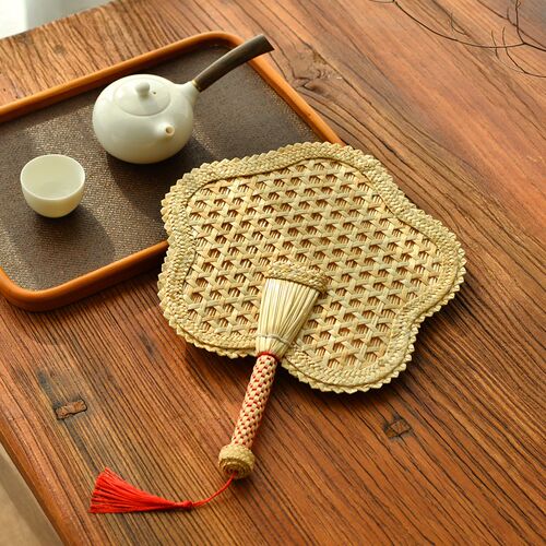Chinese Style Round Fan Woven Rattan Fan Big Pu Fan Bamboo F