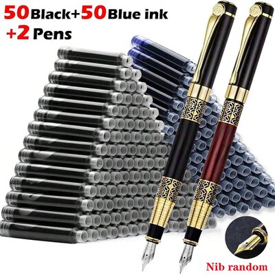 1-100Pcs/Set Retro Metal Fountain Pen Replaceable Ink Elegan
